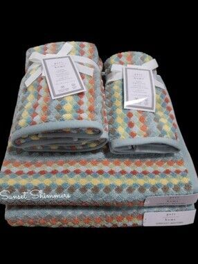 6pc Peri Home Fall Multicolored  Diamond Mosaic Tile Bath Hand Tip Towel Set New